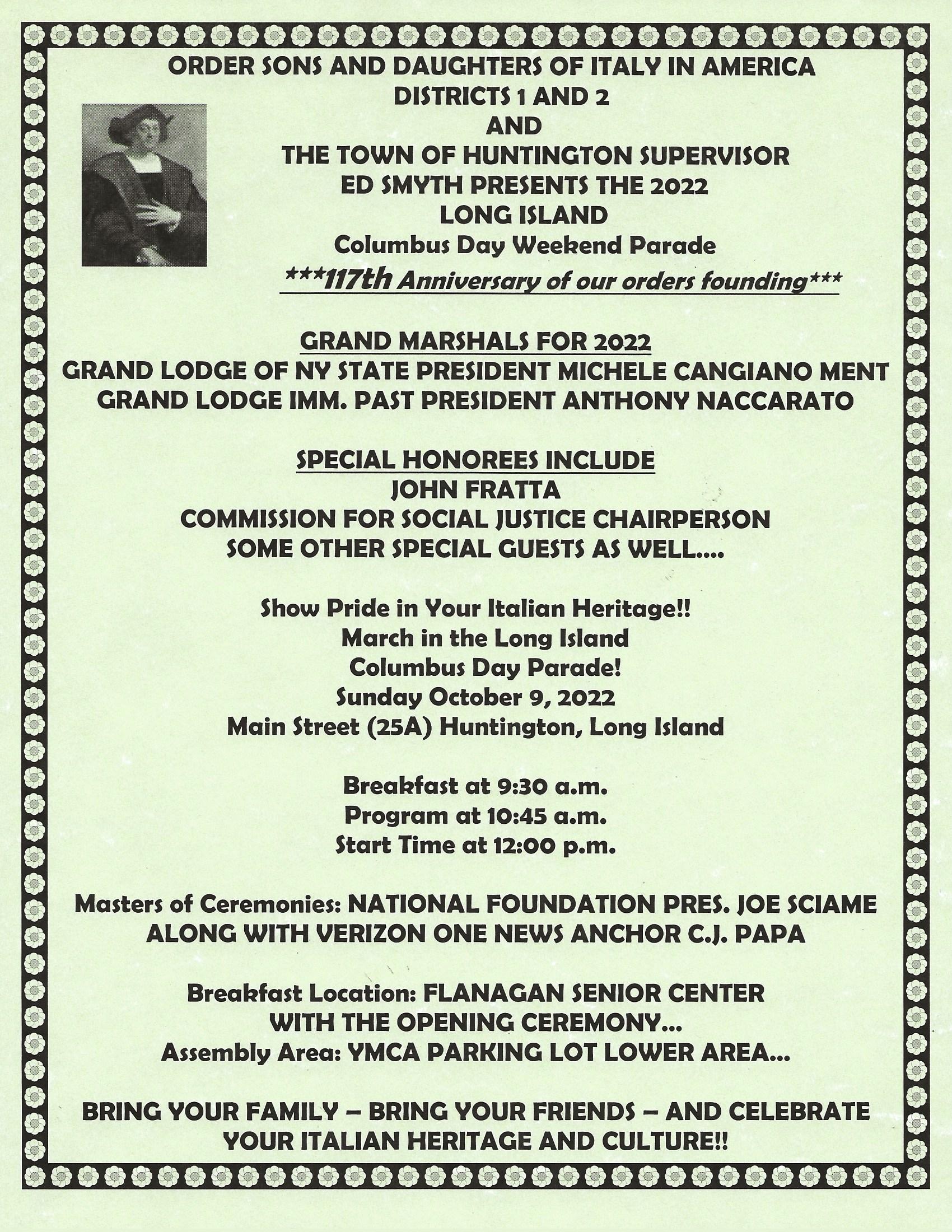 LI Columbus Parade 2022 flyer